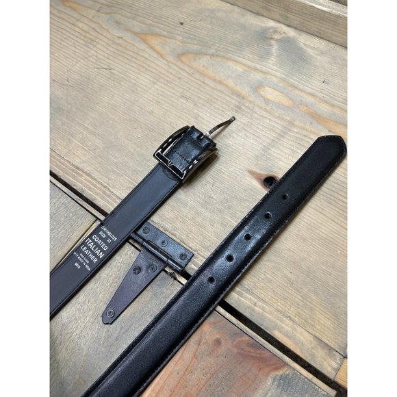 Mens Black Italian Leather Belt 32" W32 Dark Silver Buckle - Picture 5 of 5